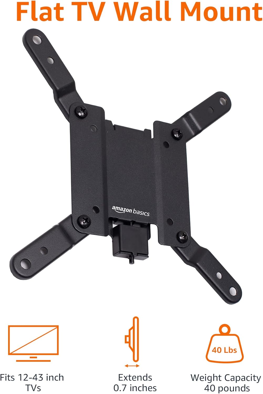 Detalle de Amazon Basics Support mural fixe pour téléviseur 12–40 pouces, VESA 200×200 mm, noir