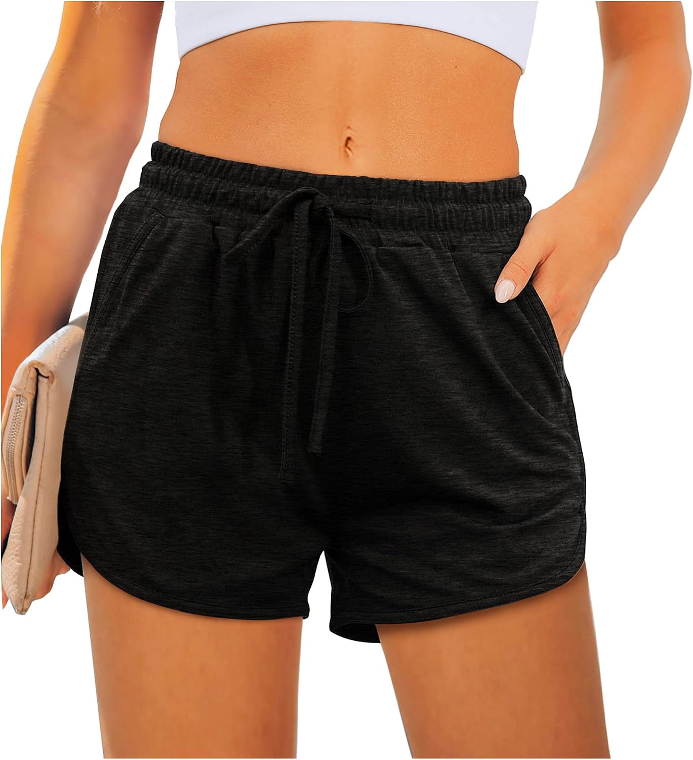 Detalle de Aloodor Women’s Athletic Running Dolphin Shorts with Pockets and Drawstring