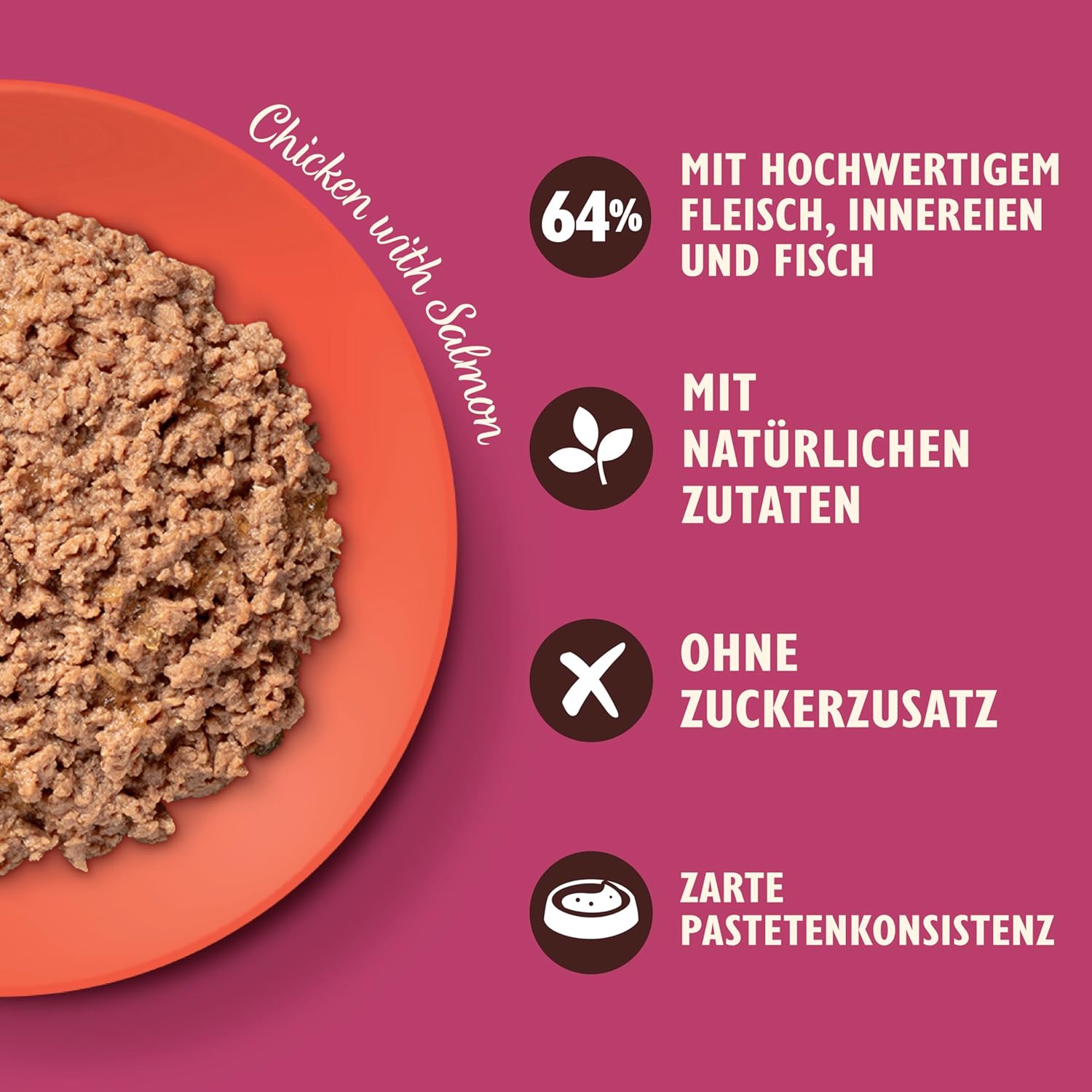 Detalle de Lily’s Kitchen Feine Pastete Hühnchen mit Lachs für ausgewachsene Katzen – 19 x 85 g Schalen