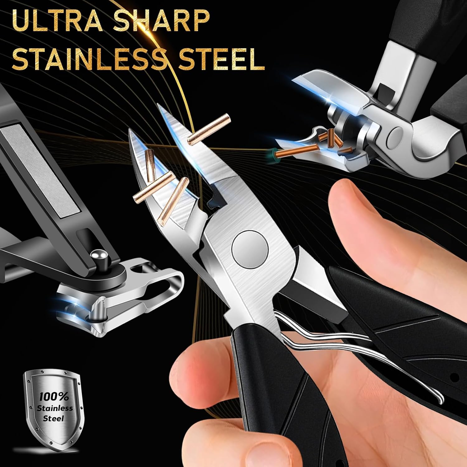 Detalle 2 de DUAIU 7-piece toenail clippers set for thick and ingrown nails with 360° rotating head