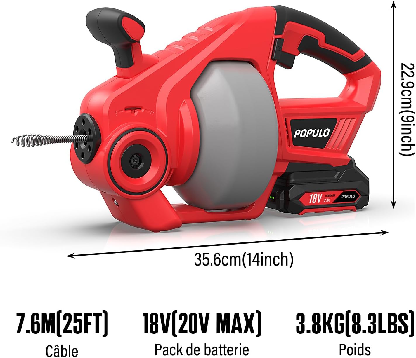 Thumbnail 6 de Furet déboucheur sans fil 18V (20V MAX) avec câble flexible 7,6 m pour canalisations de 19 à 76 mm