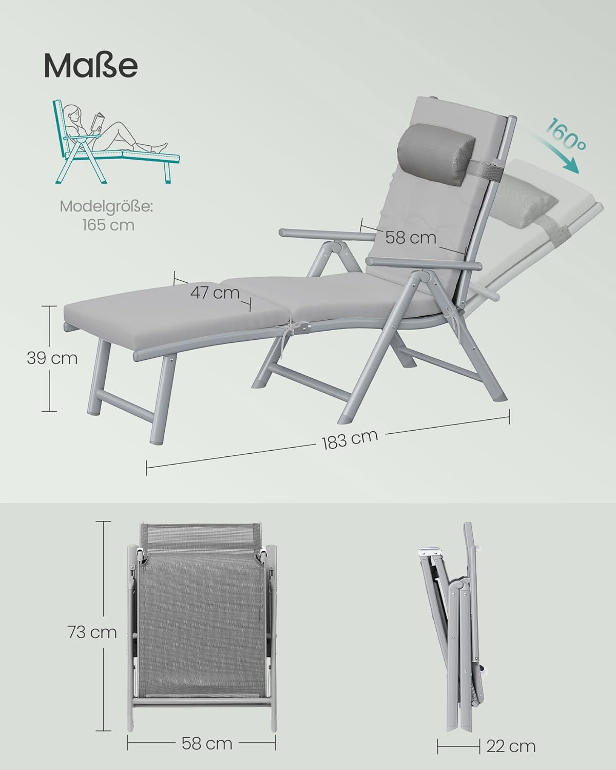 Thumbnail 2 de SONGMICS Sonnenliege klappbar 6 cm Polster