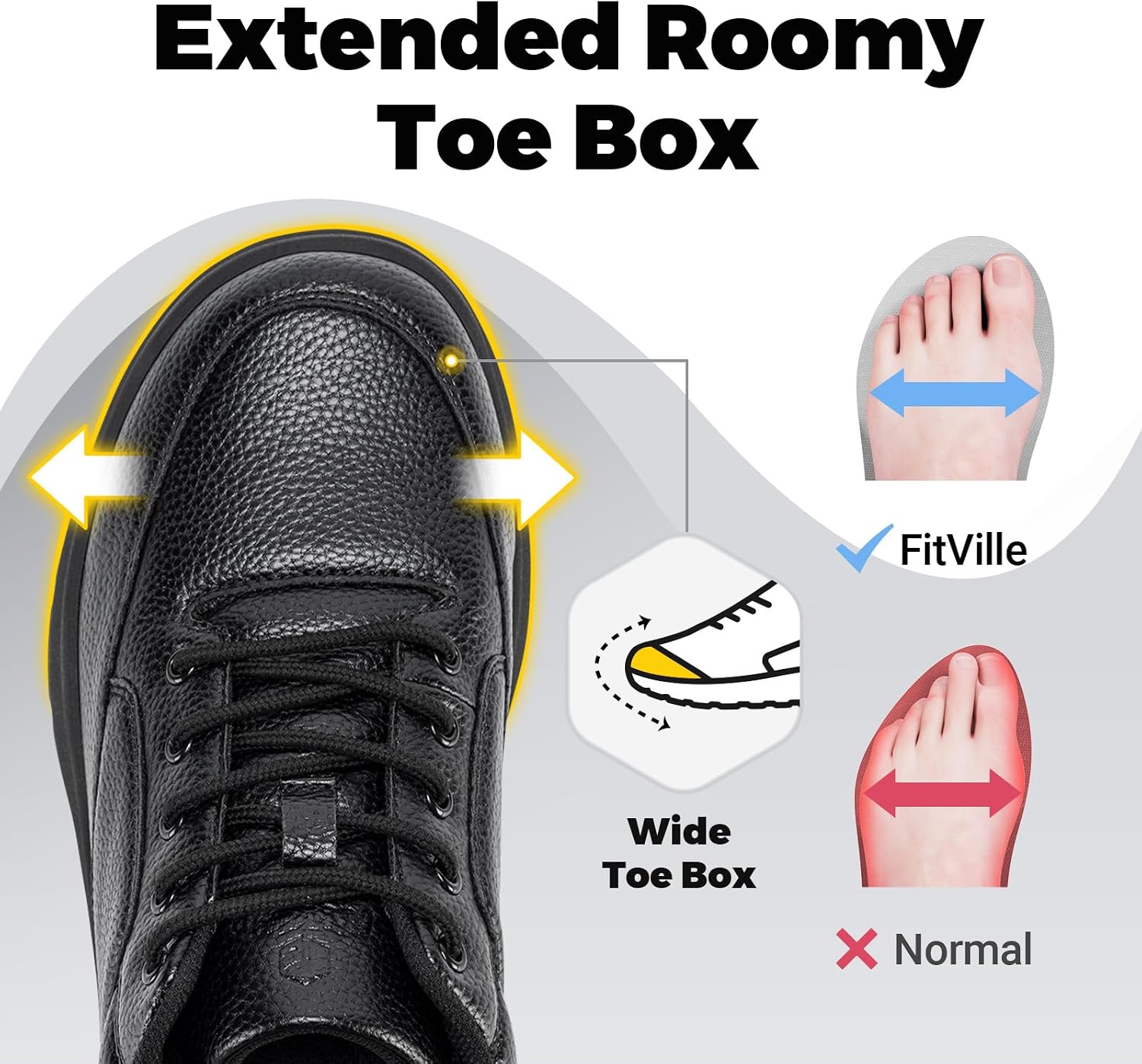 Detalle de FitVille Mens Extra Wide Fit Leather Oxford Shoes