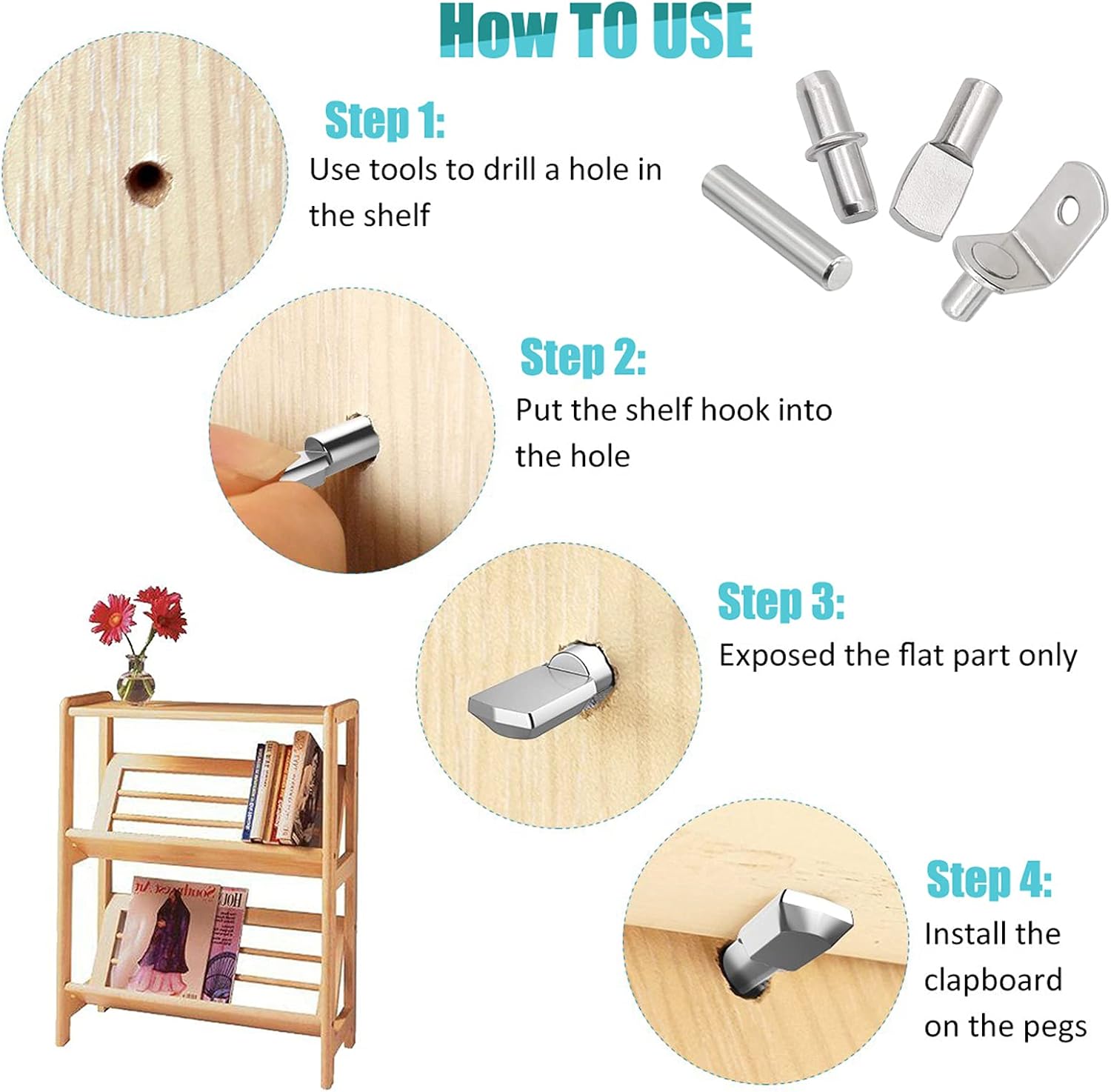 Detalle de Cerpourt 104-Piece Shelf Pin Kit, 4 Styles, Nickel-Plated Metal