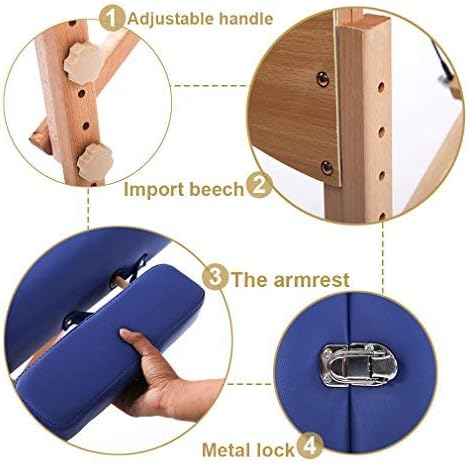 Detalle 2 de BestMassage Portable Massage Table, Blue, Adjustable Height, Folding Design