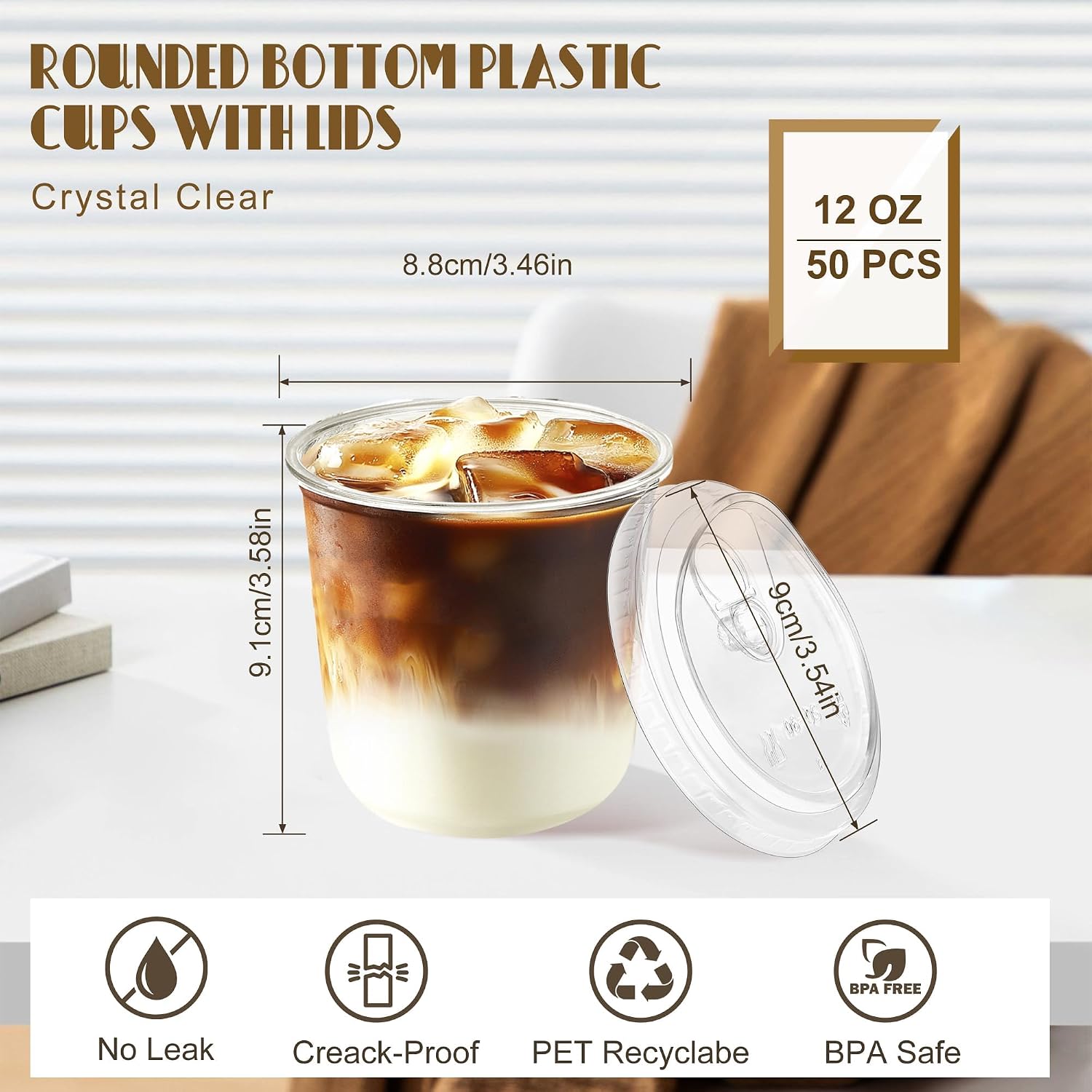 Detalle de KesaPlan D-517 12 oz Clear PET Cups with Strawless Sip Lids, 50-Pack