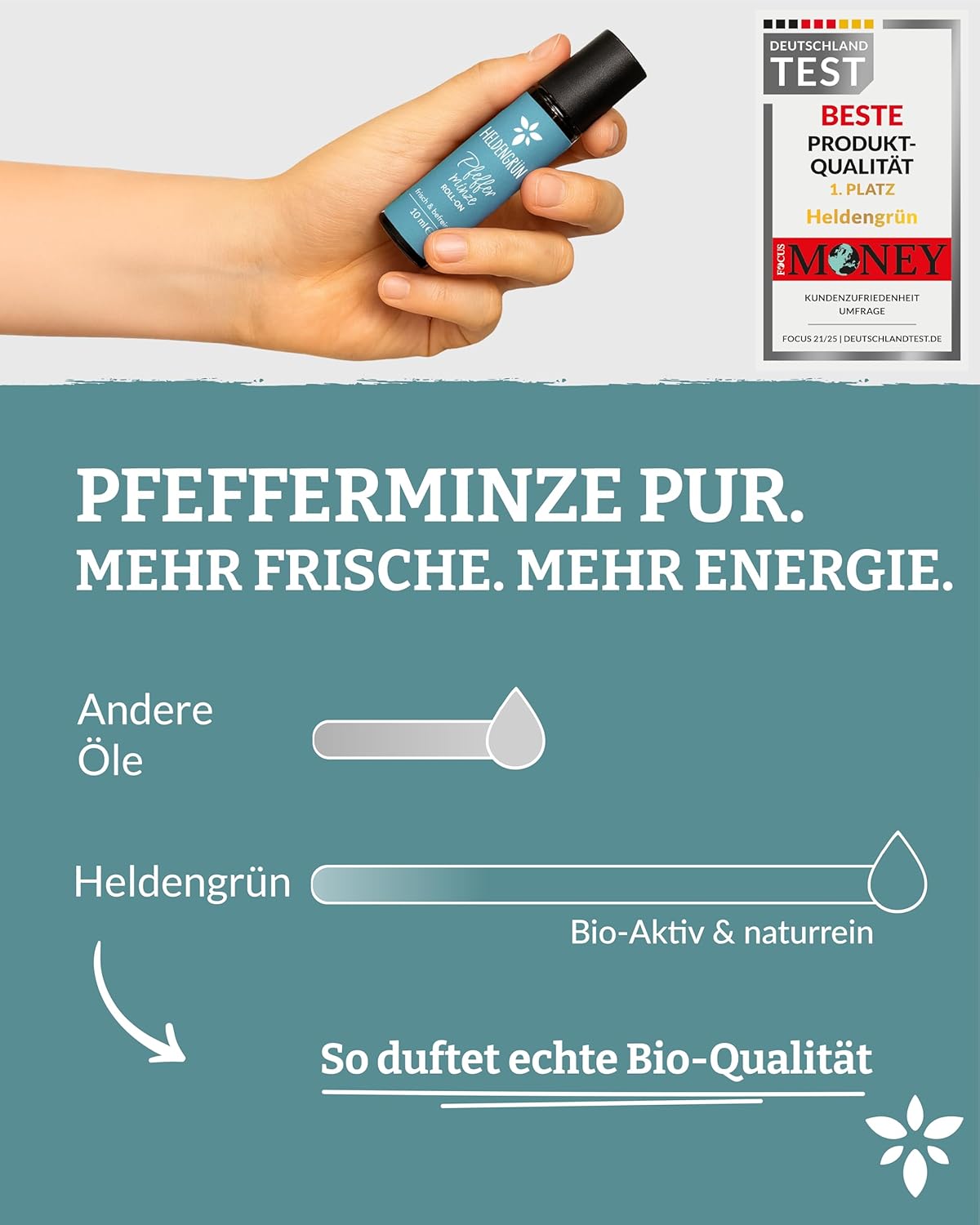 Detalle 2 de Heldengrün BIO Roll-On Pfefferminze Kopfklar 10 ml