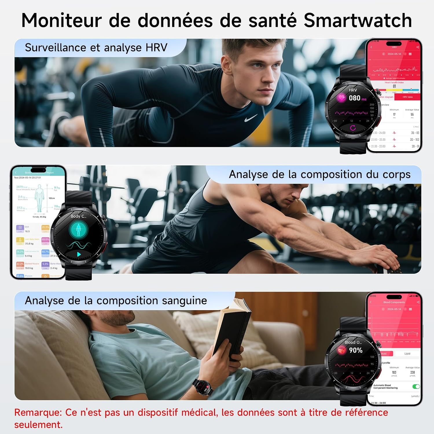 Detalle de YUPENG 2026 Nouvelle Montre Connectée Homme — ECG/HRV, Tension, BMI et 120 modes sportifs