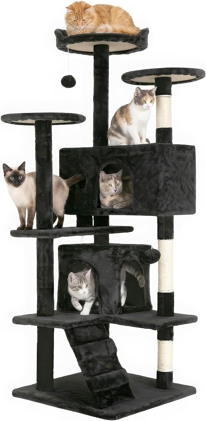 Detalle de FDW Cat Tree 54-Inch Tower with Sisal Posts, Condo and Plush Perches