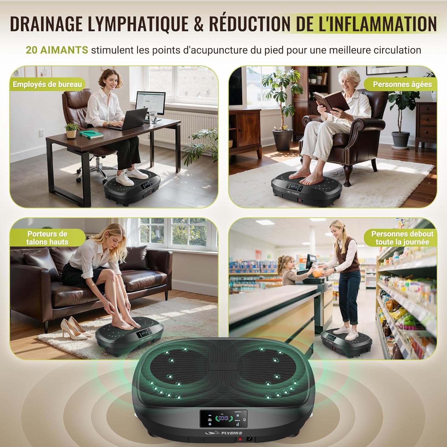 Detalle de Plateforme vibrante FLYBIRD : renforcement osseux, drainage lymphatique et récupération