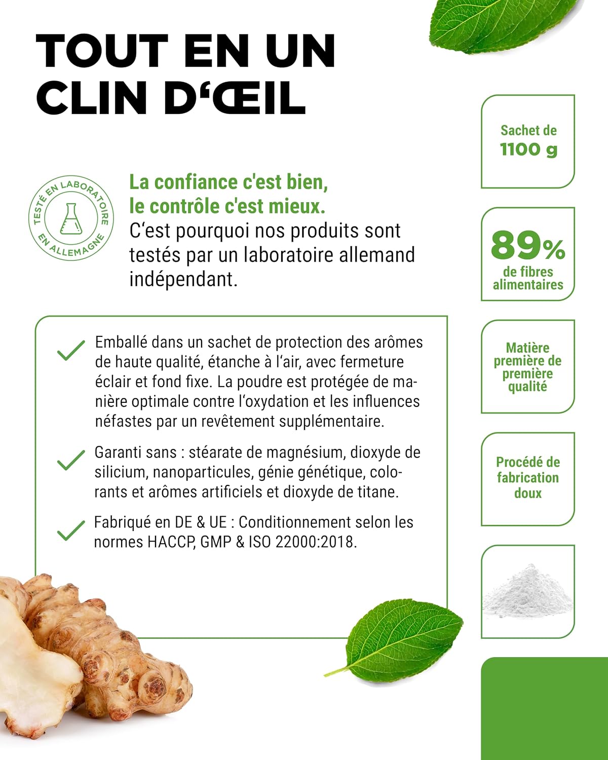 Detalle 2 de Poudre d'inuline prébio 1100 g - fibre élevée