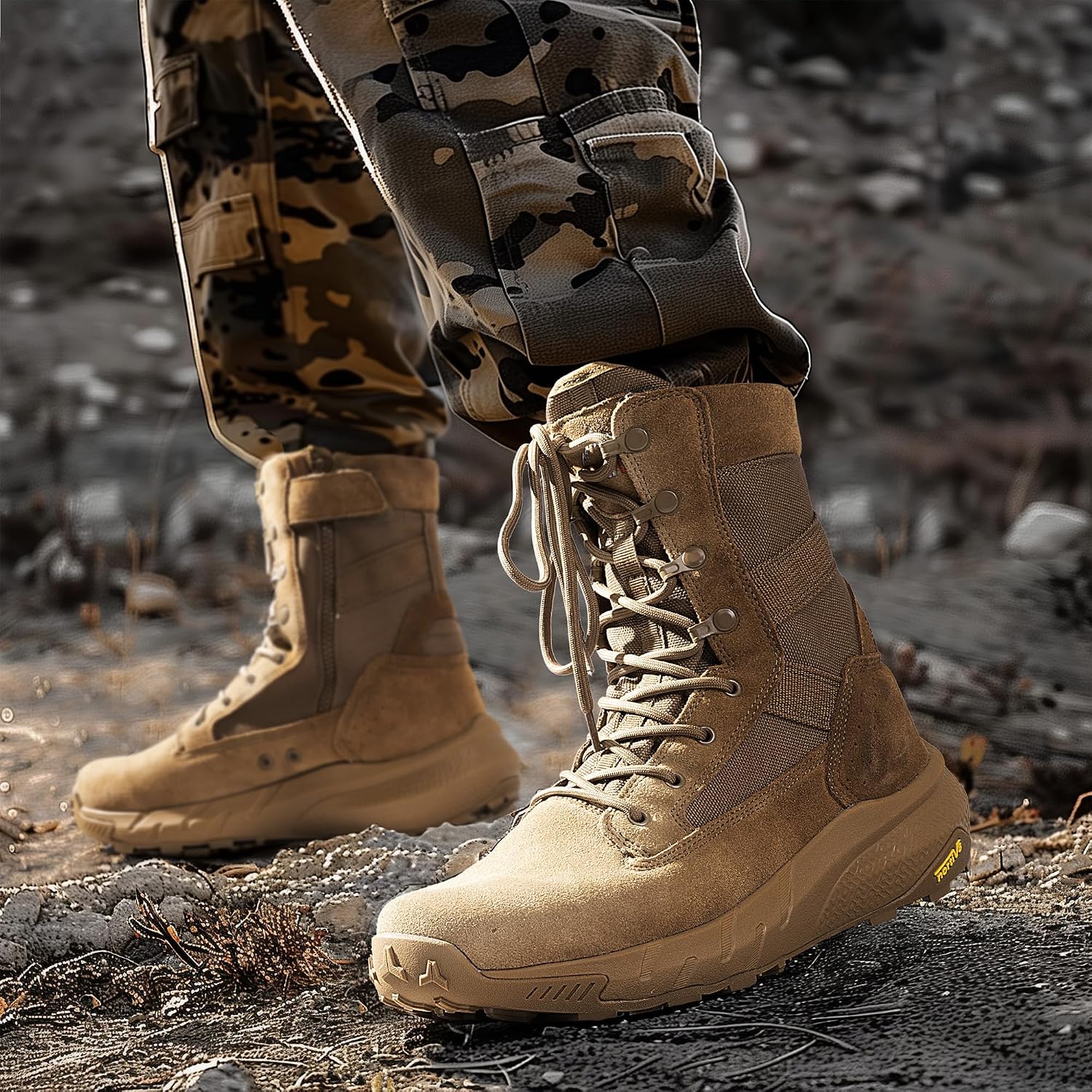 Detalle de NORTIV 8 Peakforce Men's 8-Inch Tactical Boots with Leather and Side Zipper