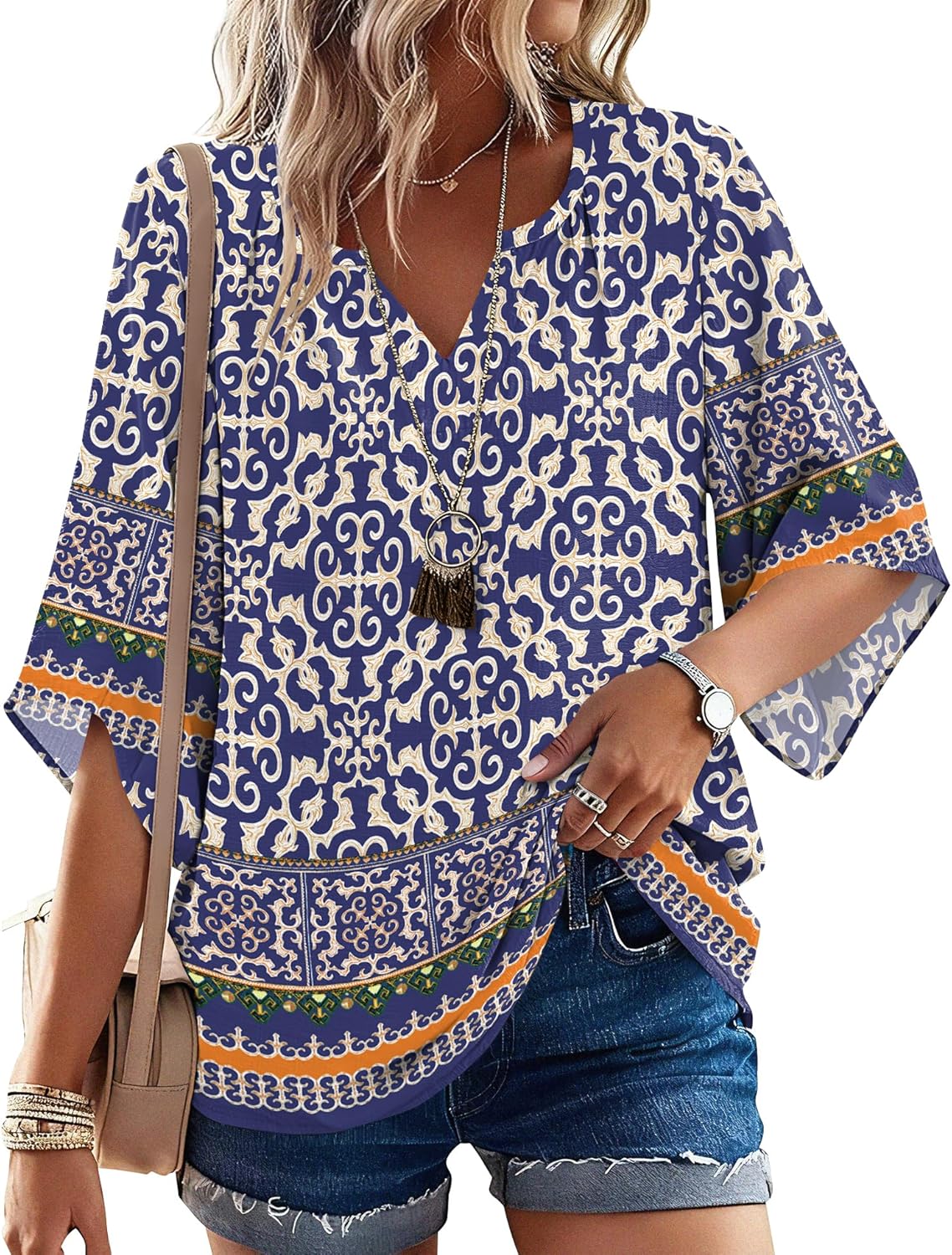 Thumbnail 6 de LOMON Women’s 3/4 Sleeve Boho V-Neck Tunic Top (S–3XL) — Lightweight & Breathable