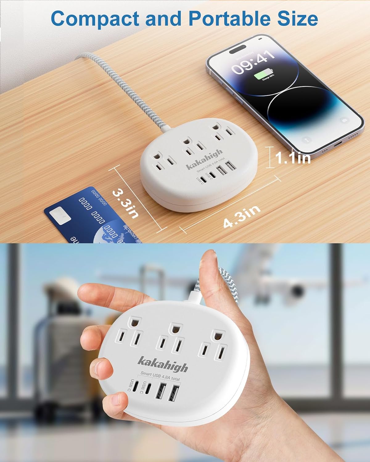 Detalle 2 de kakahigh 771 Power Strip with 3 AC Outlets, 4 USB Ports and USB-C