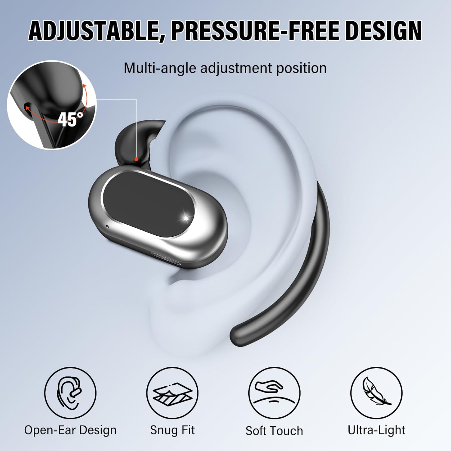 Detalle de Open Ear Headphones with Adjustable Hooks — Bone Conduction, IPX7, 36H Playtime for Sports