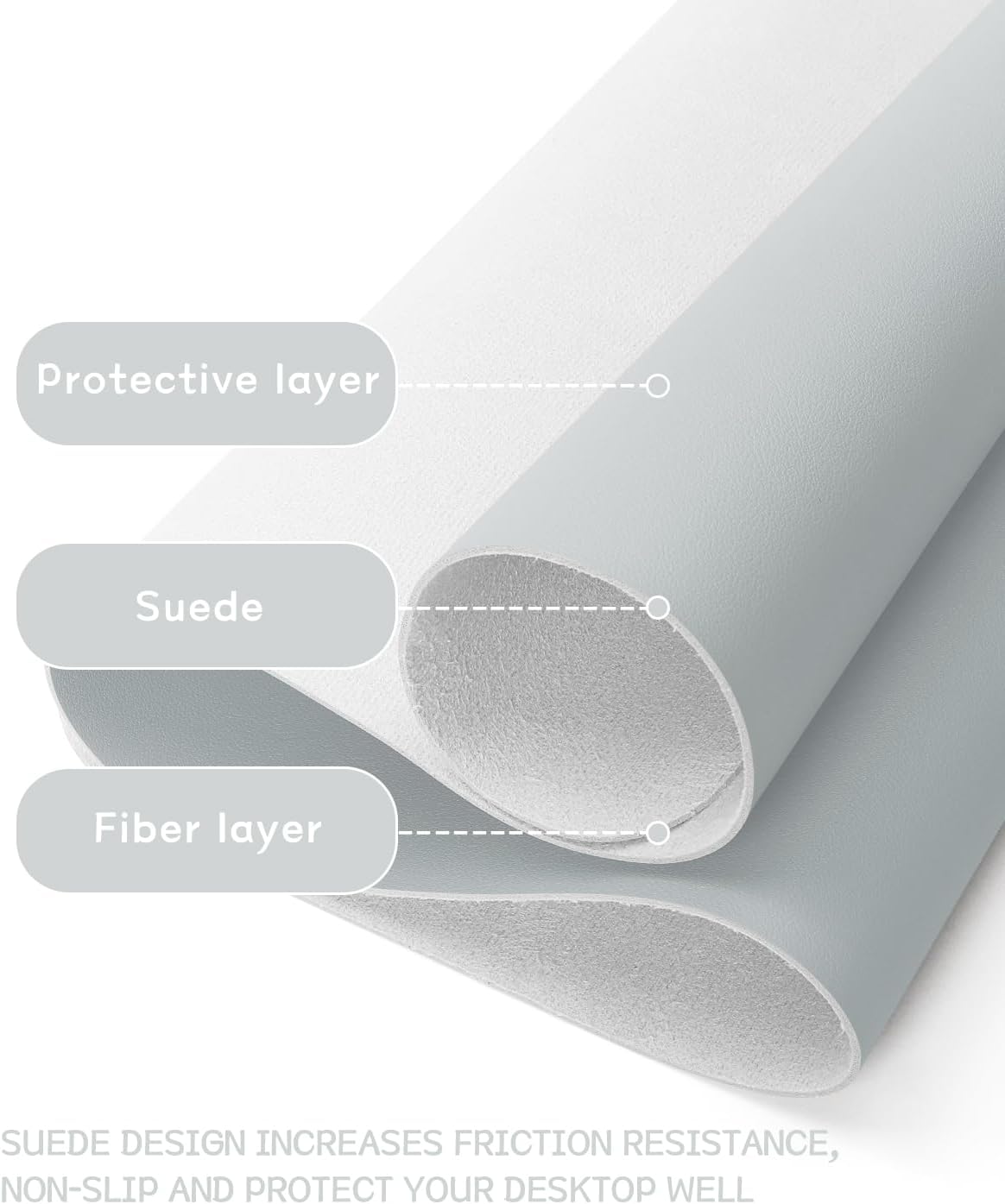 Thumbnail 2 de YSAGi Non-Slip Desk Pad (60 x 35 cm) – Waterproof PVC Leather Desk Protector & Large Mouse Pad, Silver Grey