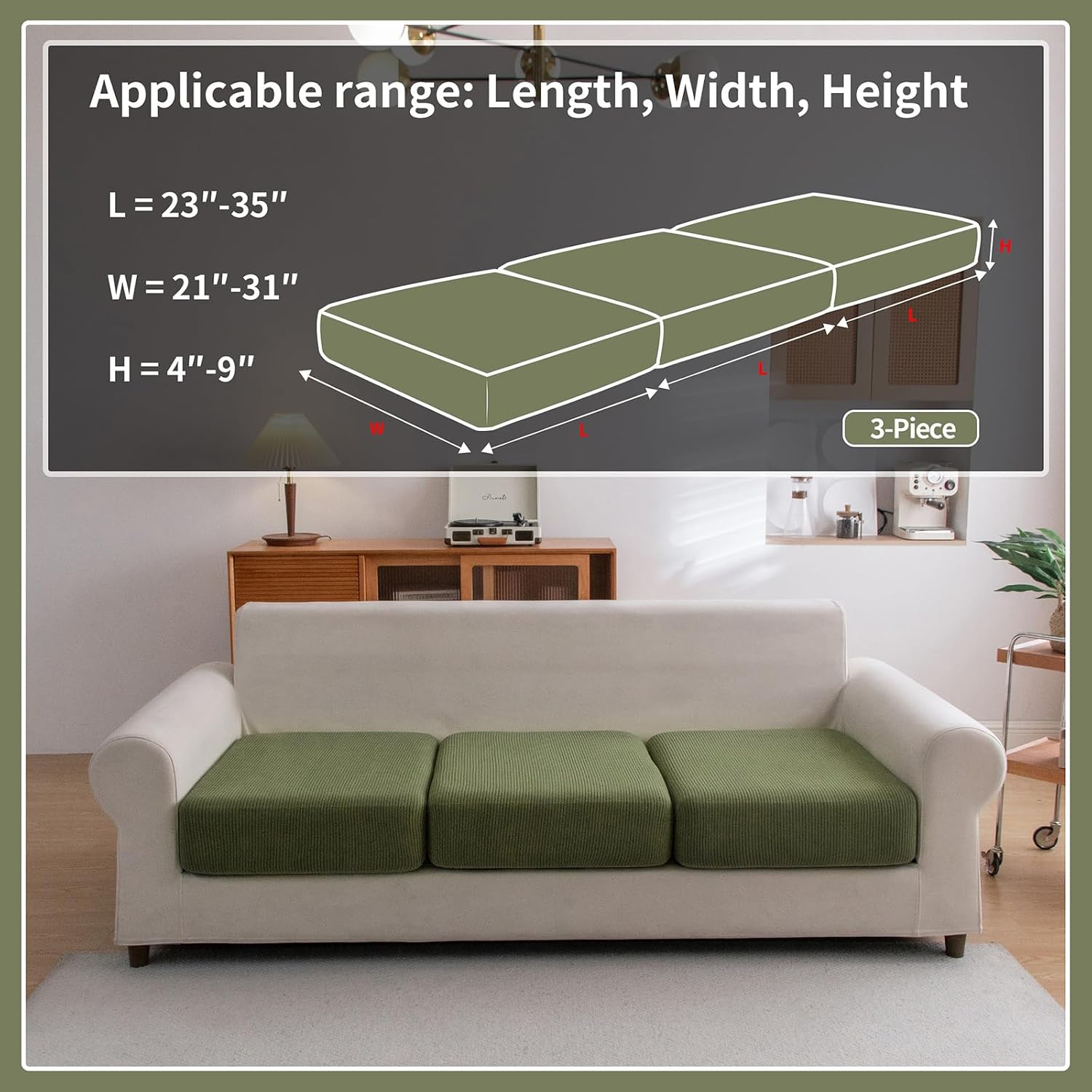 Detalle 2 de OHSIO Sectional Couch Covers 3-Piece Green ๐