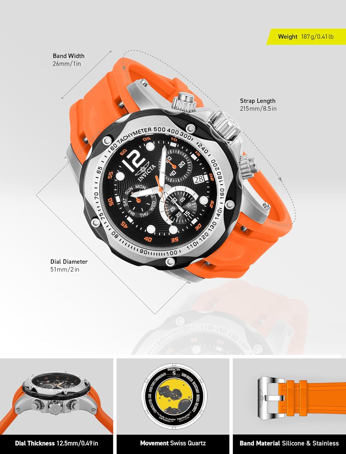 Thumbnail 2 de Invicta Speedway 51mm Quartz acier