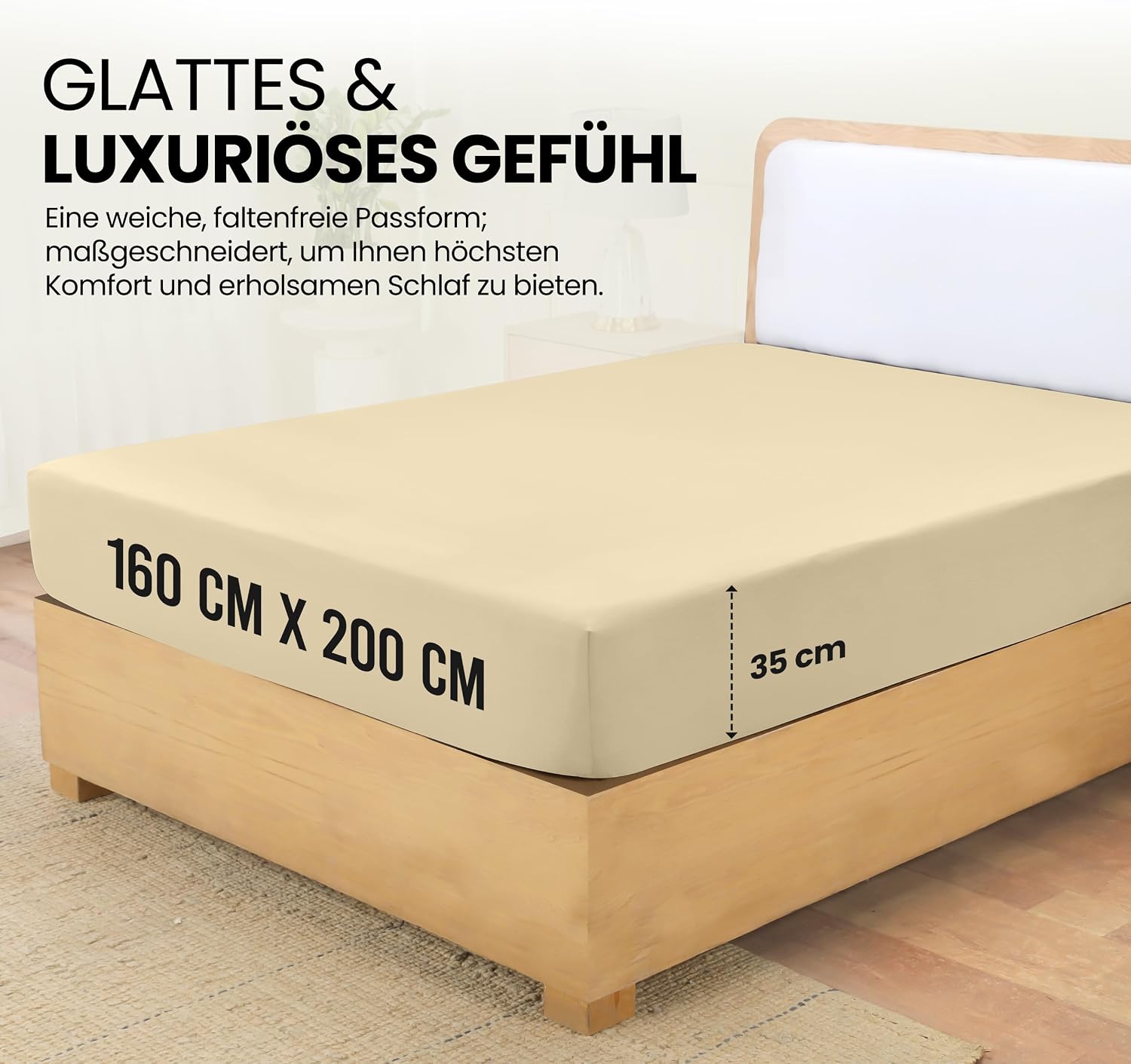 Detalle de Utopia Bedding Spannbettlaken 160x200 cm (beige) mit 35 cm Taschen-Tiefe aus gebürsteter Polyester-Mikrofaser