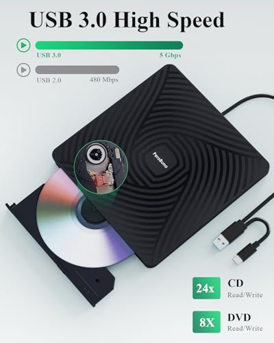 Thumbnail 3 de PeroBuno lector/grabadora externa de CD y DVD (USB 3.0, Type‑C y 13 mm de grosor)