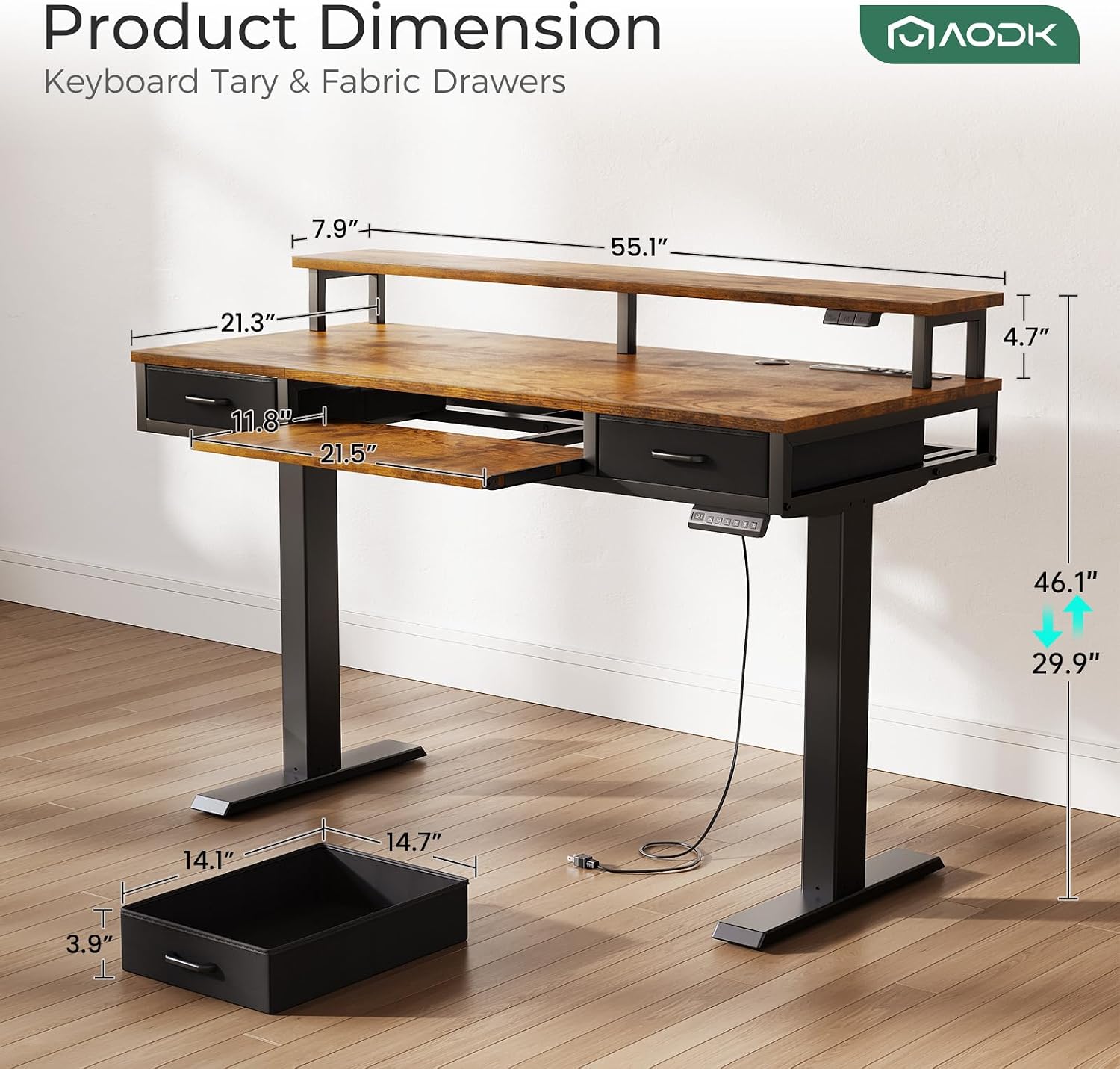 Thumbnail 2 de AODK d4f3f40d-1e2c-471e-a722-e216c15f2791 55-Inch Electric Standing Desk