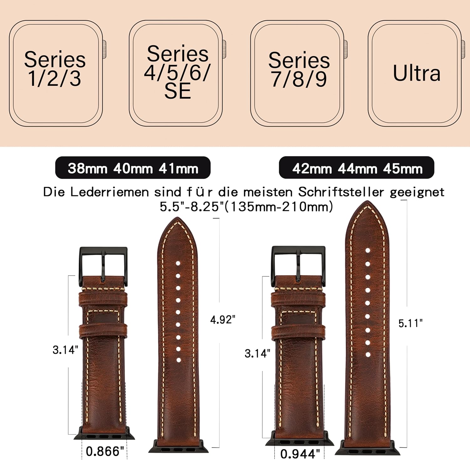 Detalle de Gomvadr Apple Watch leather band, 45mm