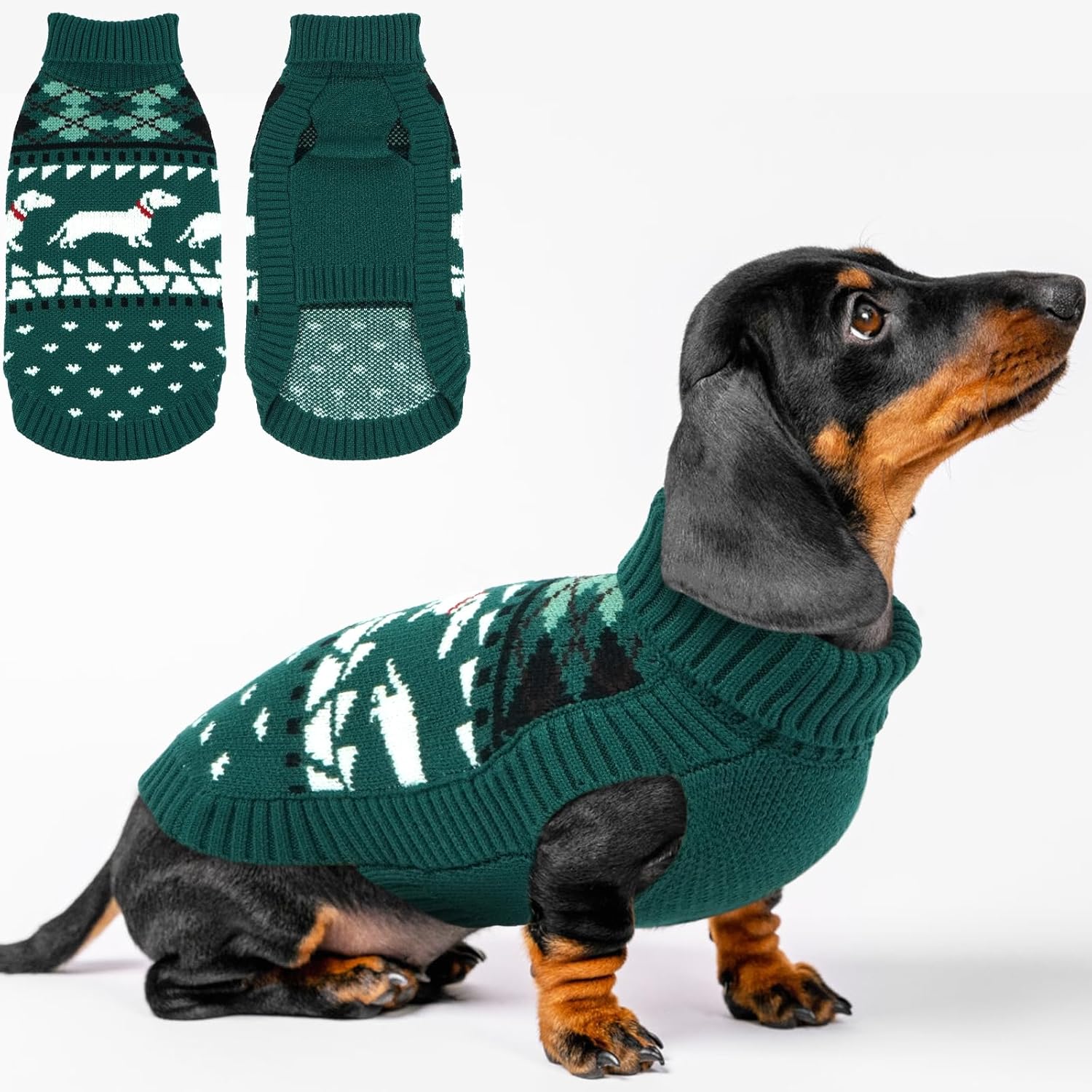 Detalle de Lelepet Dog Jumper for Dachshund – Knitted Warm Turtleneck Sweater in Green S
