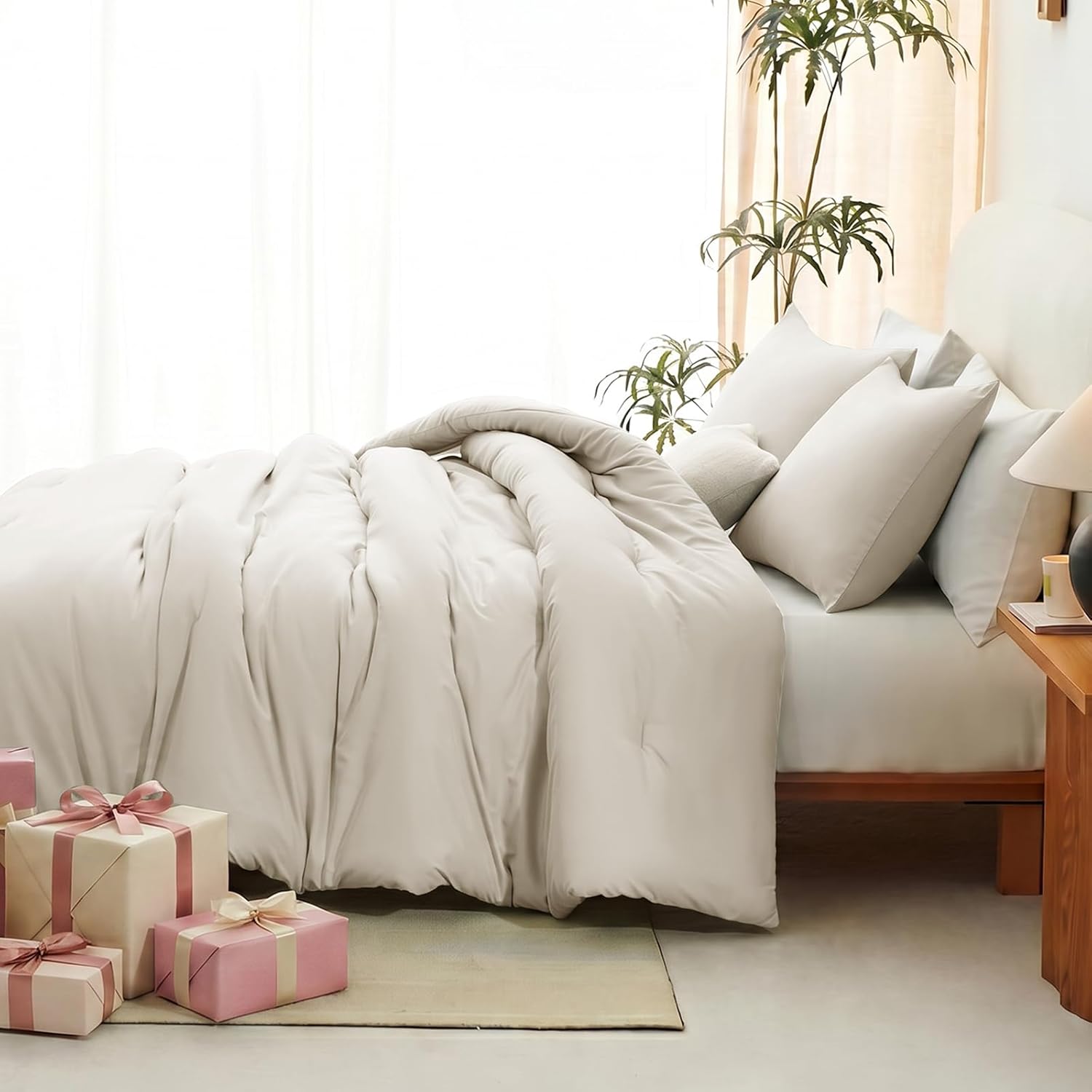 Thumbnail 5 de CozyLux Beige Queen Comforter Set 3-Piece Bedding
