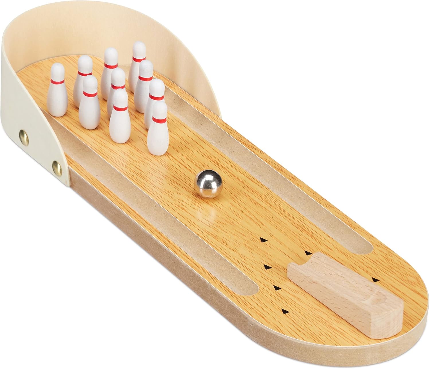 Relaxdays Bowling de Table – Mini-jeu sur table (10 quilles, 3 ans+), design MDF et boule métallique