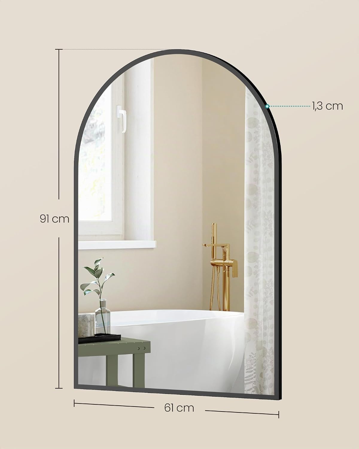 Thumbnail 4 de SONGMICS specchio da bagno a parete ad arco con cornice in alluminio LWM011BD01, 91 x 61 cm nero inchiostro