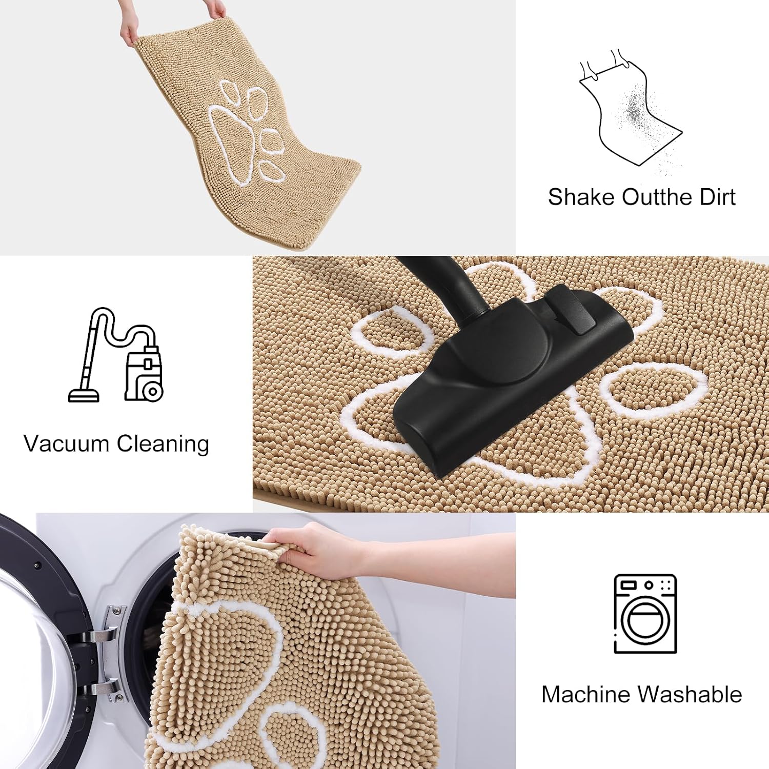 Detalle de Smiry 59 x 20-Inch Chenille Dog Door Mat, Beige and White