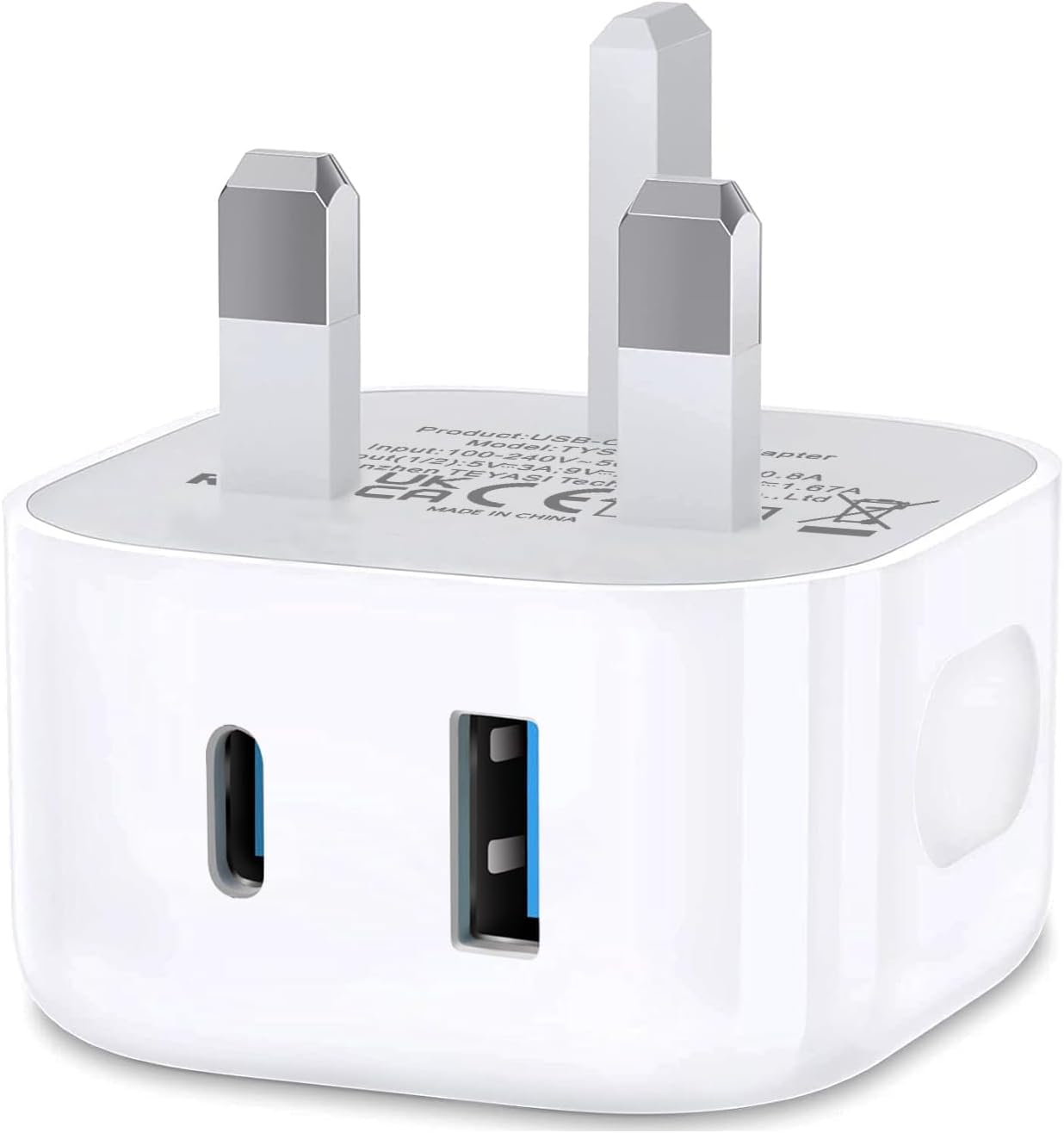 Detalle de USB C Fast Charge Plug (3 Pack) – Dual USB A & USB-C UK Wall Chargers