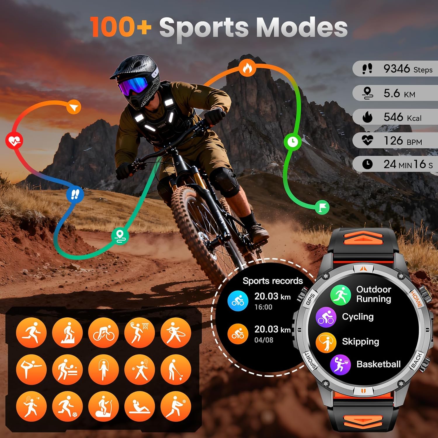 Thumbnail 2 de Joautrial Military Smartwatch for Men – GPS, Calls & 100+ Sports Modes