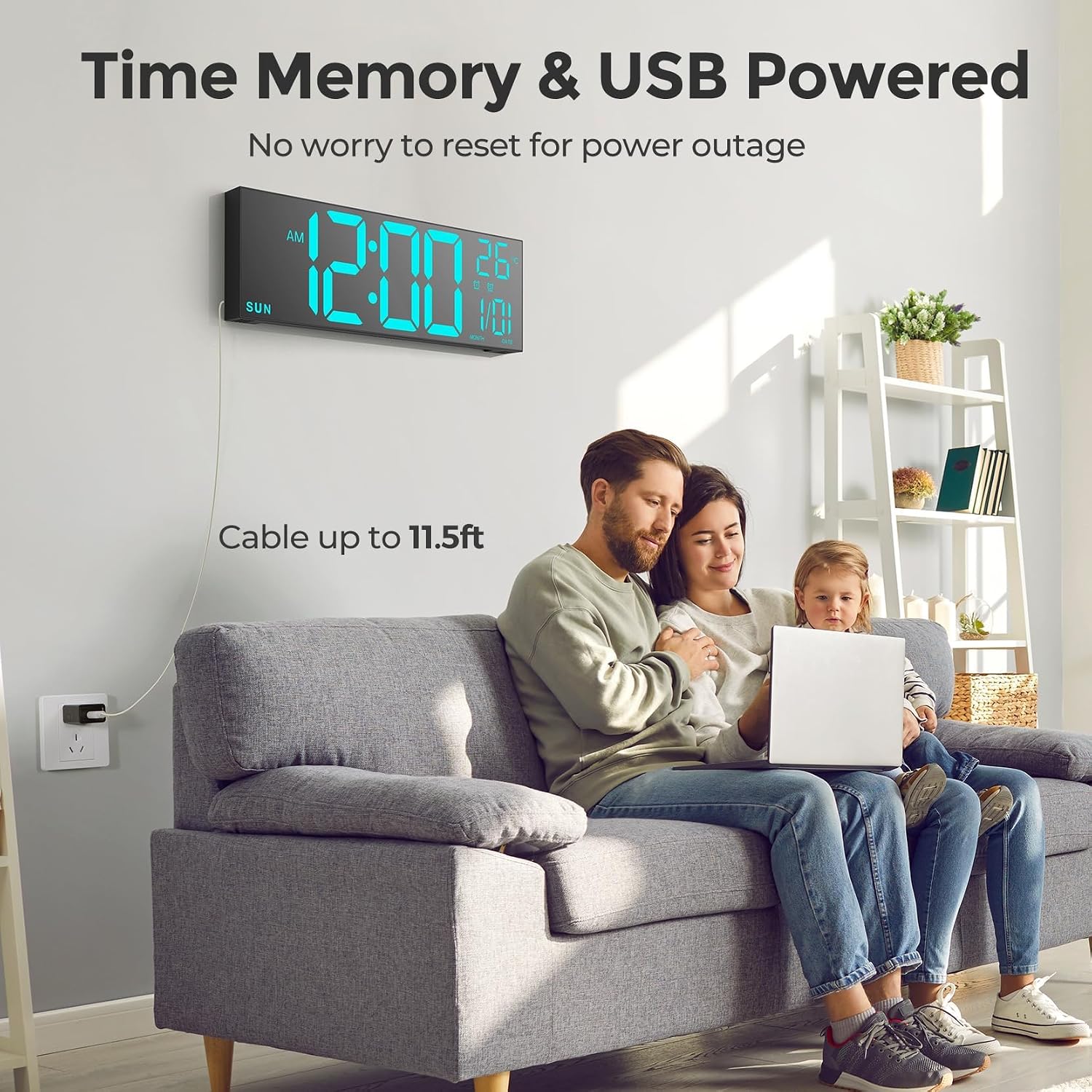 Thumbnail 6 de GOLOZA 16-inch Digital Wall Clock with Remote, Dual Alarms and 8 Display Colours