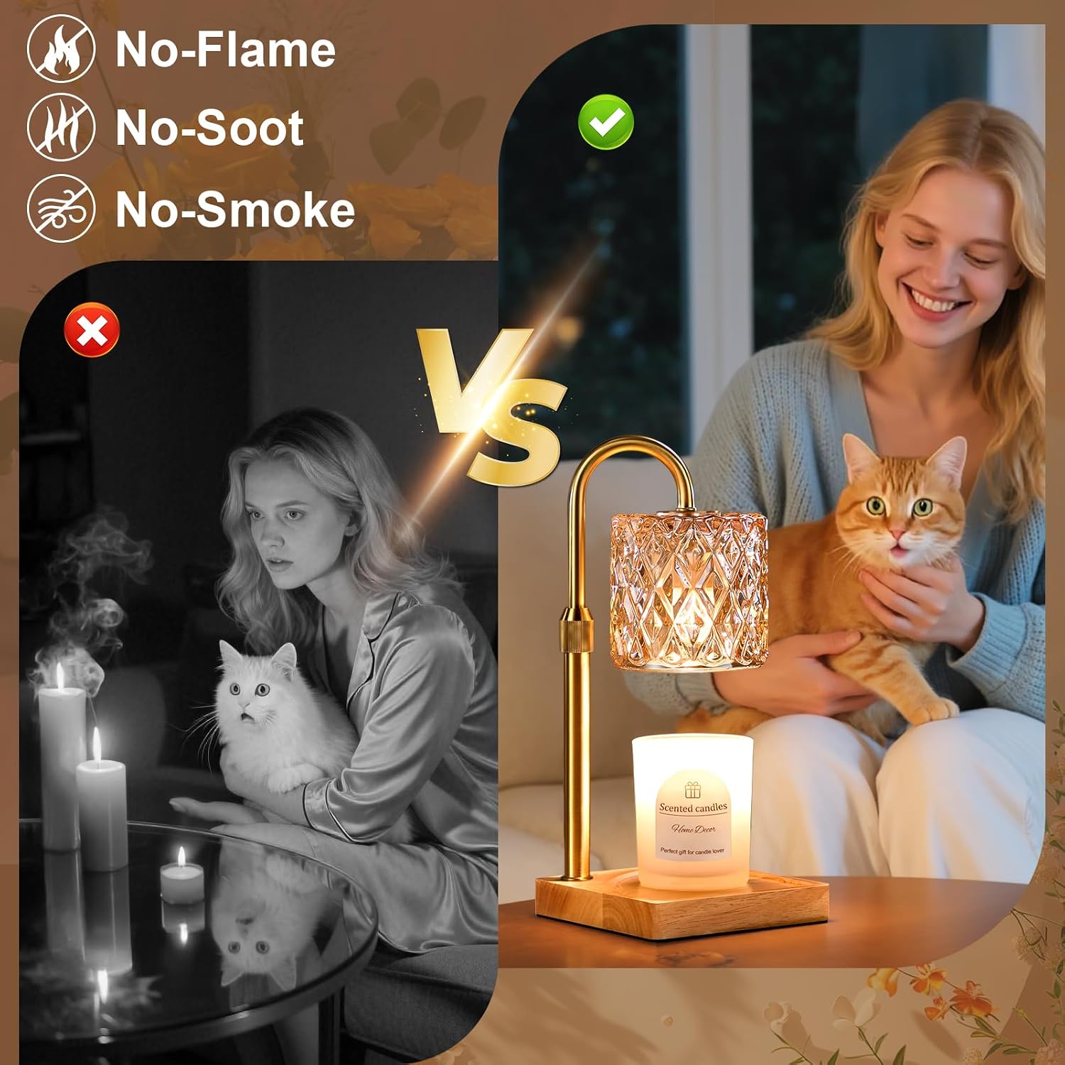 Detalle de Hong-in 6W8Q4 Candle Warmer Lamp with Timer, Adjustable Height and Amber Glass