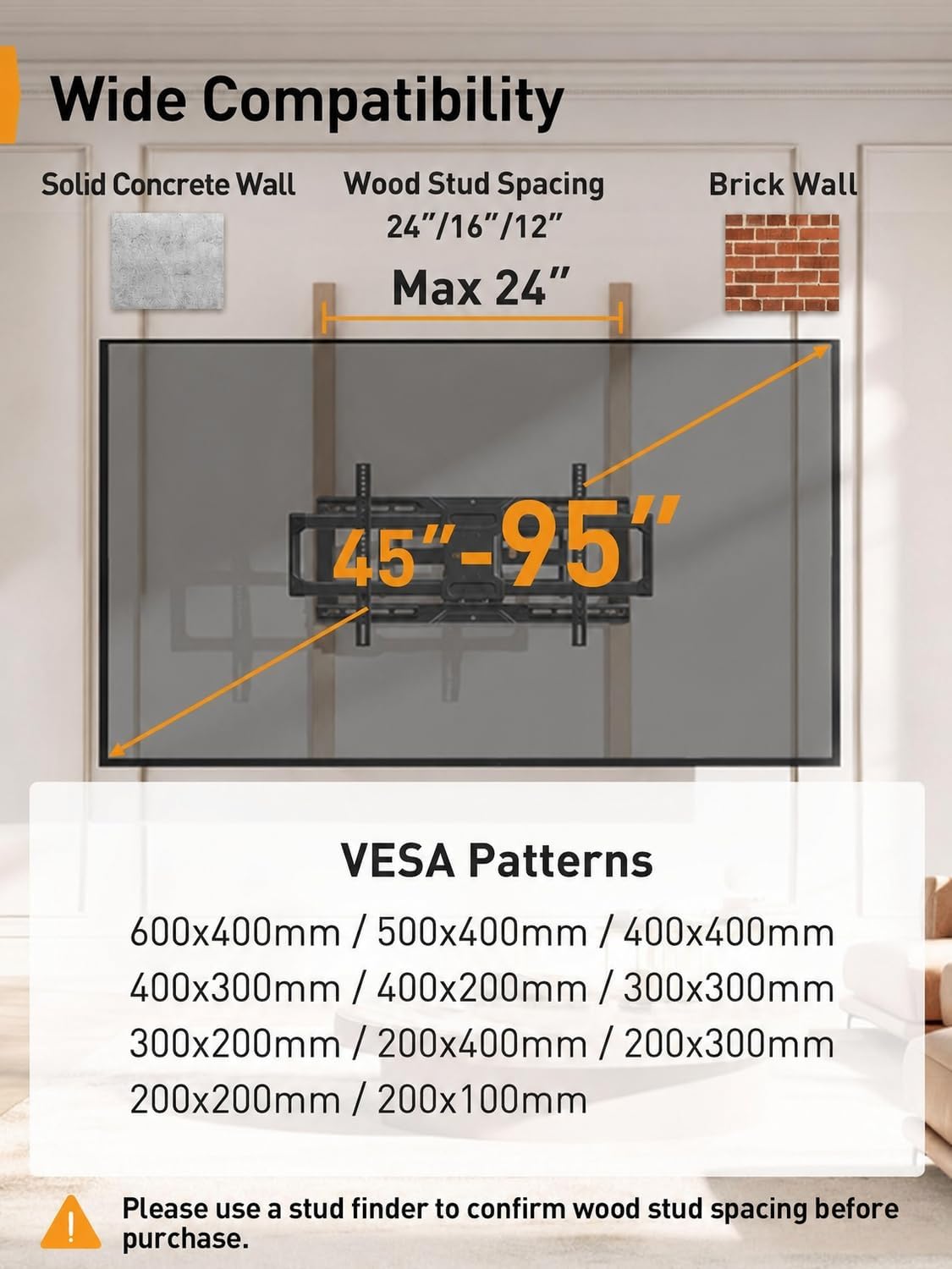 Detalle 2 de Perlegear PGLF16 Full-Motion TV Mount 42–90"