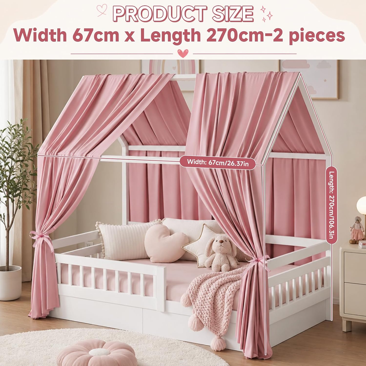 Detalle 2 de LUPATDY KFSCL-01-FS-27067 bedhemel voor huisbed, 2-delig, polykatoen, roze