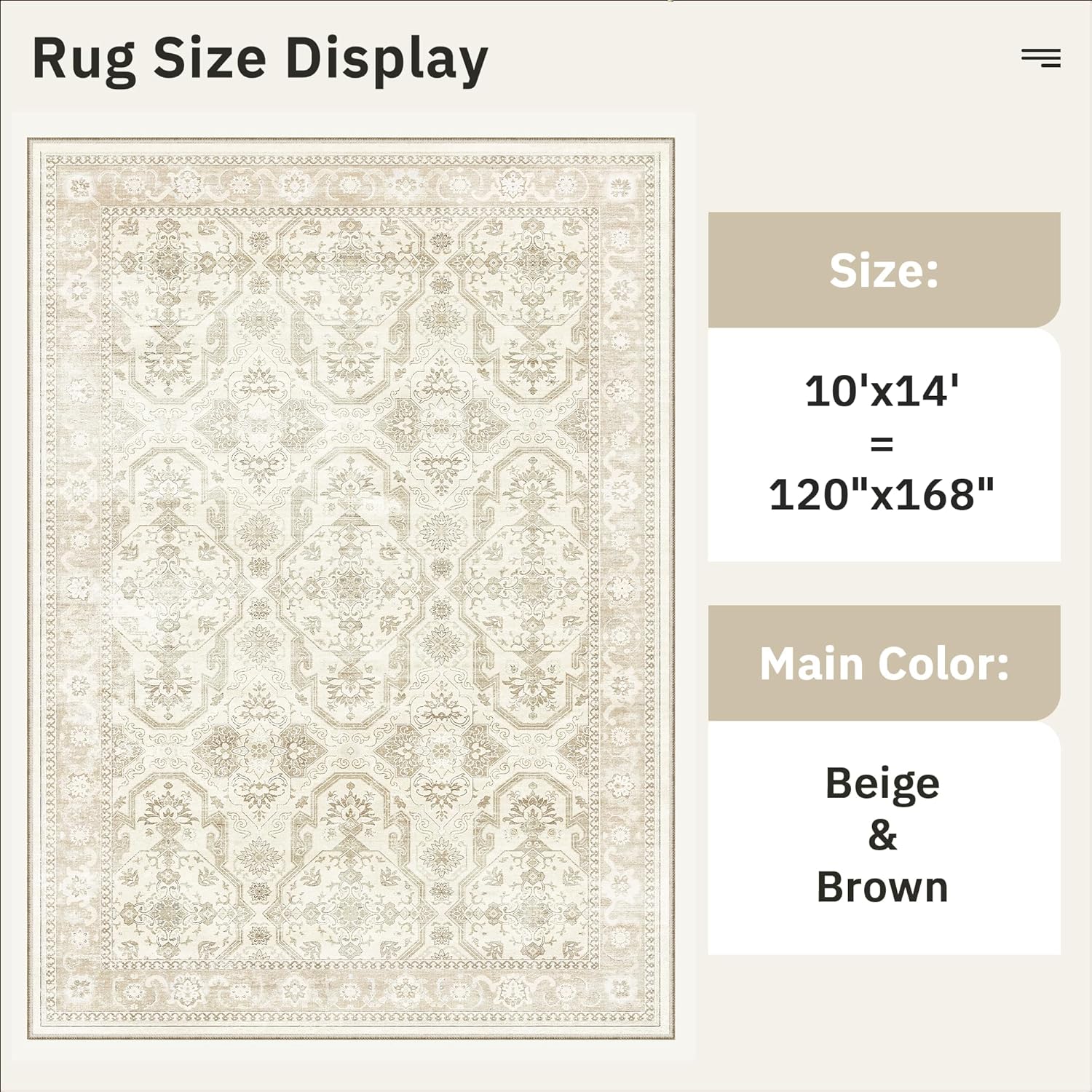 Detalle de Soalmost 10x14 Area Rug — Non-Slip, Machine Washable Beige/Brown Vintage Style