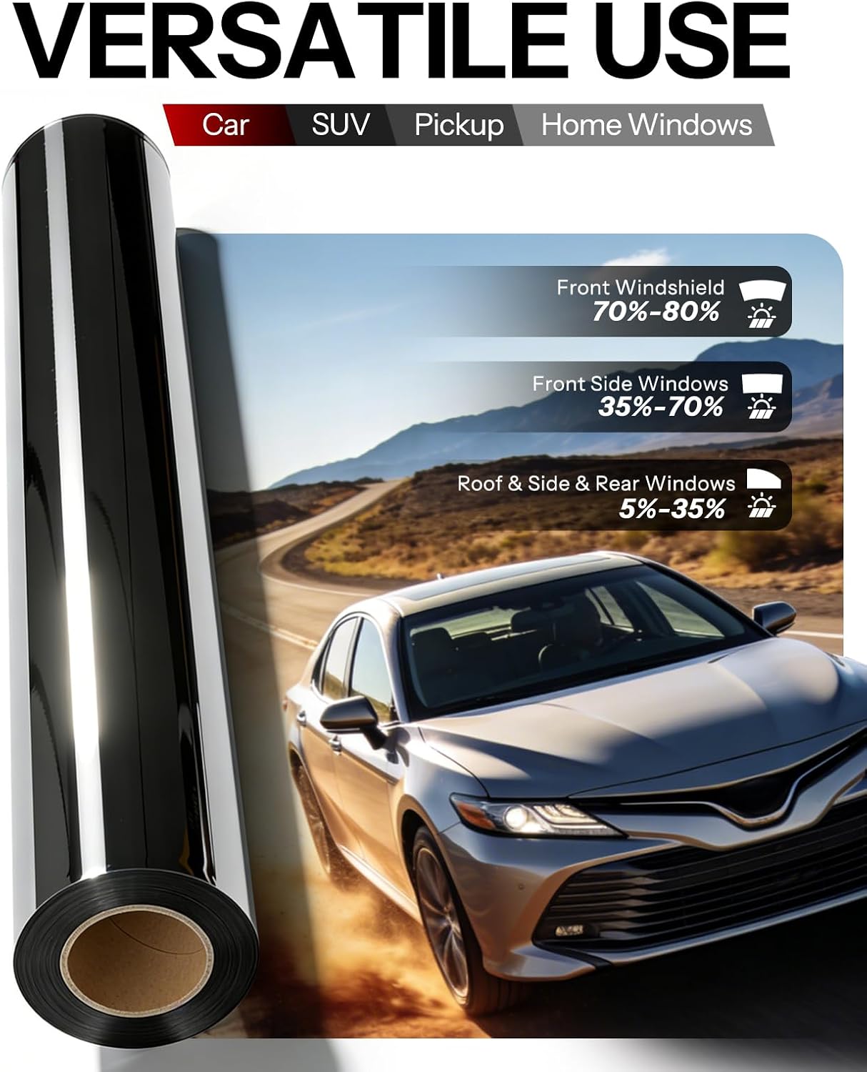 Detalle de IAQWE 35% VLT Ceramic Car Window Tint Film (20" x 20ft) — High Heat & UV Block Privacy Tint, Black