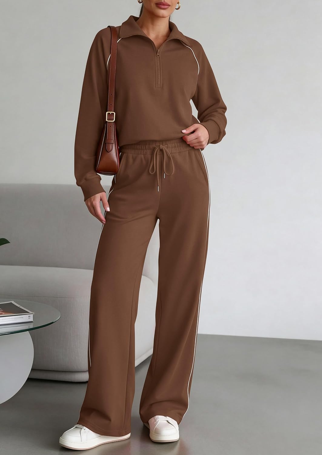 Thumbnail 1 de PrettyGarden Women's 2 Piece Tracksuit Sets: Cozy Half Zip Sweatshirt + Wide Leg Palazzo Pants