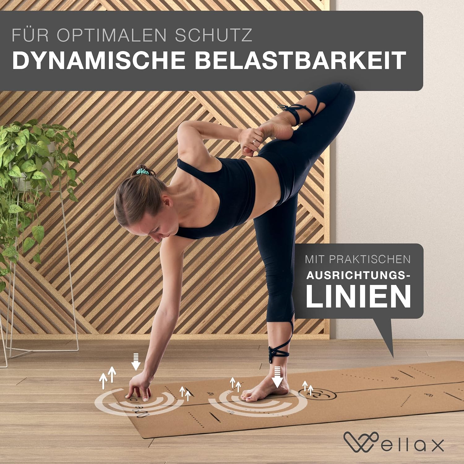 Detalle 2 de Wellax Cork Yoga Mat, 185 x 66 cm with Non-Slip TPE Base and Carry Strap