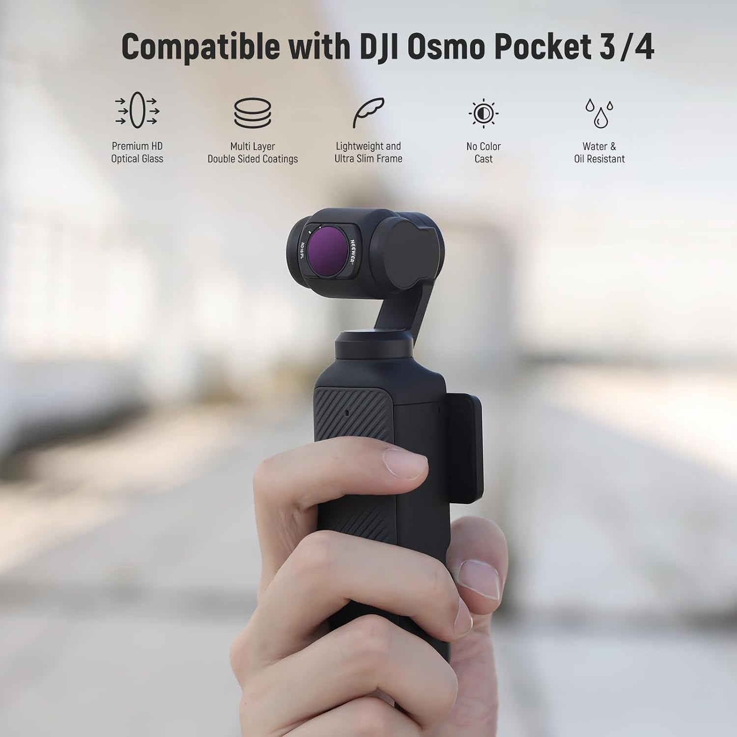 Detalle de NEEWER Magnetic ND Filter Set for DJI Osmo Pocket 4 & 3 (14-pack with CPL, Black Diffusion 1/4 & light pollution reduction)