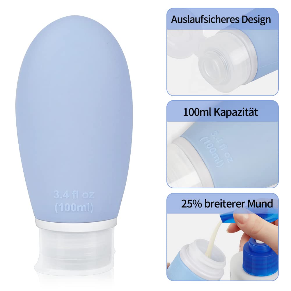 Detalle de Opret 100ml Silikon Reiseflaschen Set, 3 Stück – Auslaufsicher, BPA-frei, TSA-geprüft