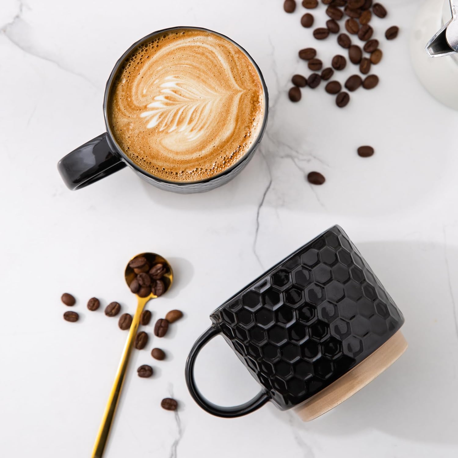 Detalle de GBhome 15OZ Stackable Ceramic Coffee Mugs – Textured 4-Piece Set