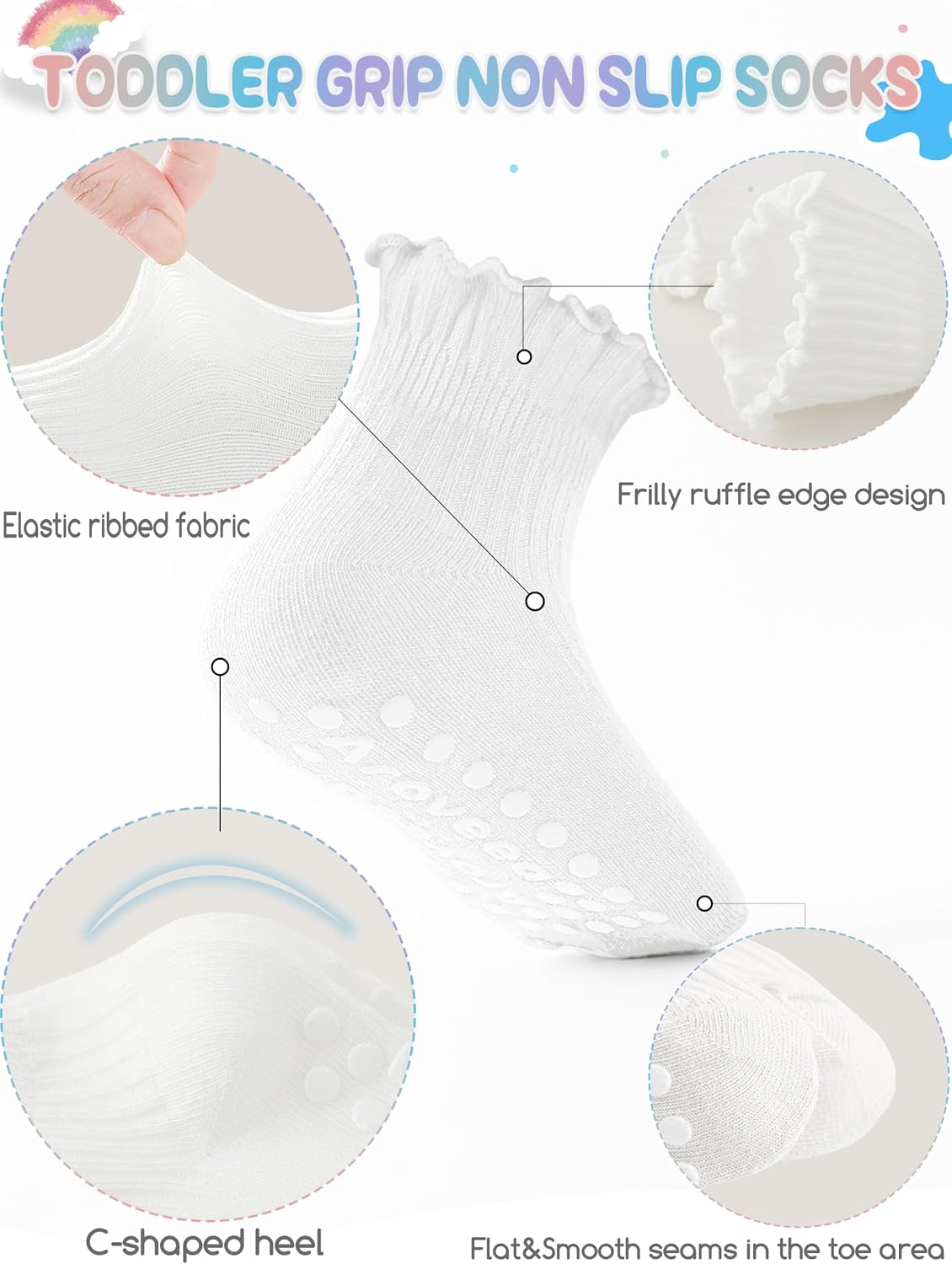 Thumbnail 2 de Aroveea Baby Toddler Girls Socks Grip Ruffle Non Slip – 12 Pack, Cotton Comfort & Safe Traction