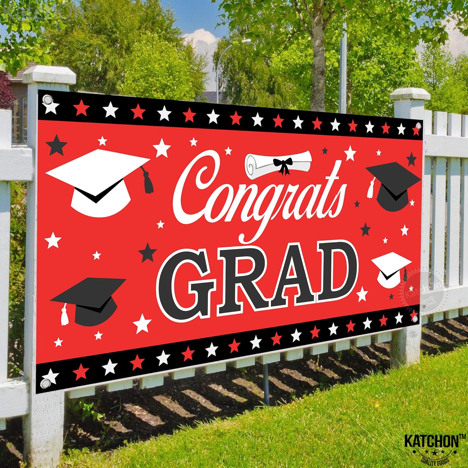 Thumbnail 1 de Graduation Decorations 2026 | Red & Black Congrats Grad Banner (72x44) by KatchOn