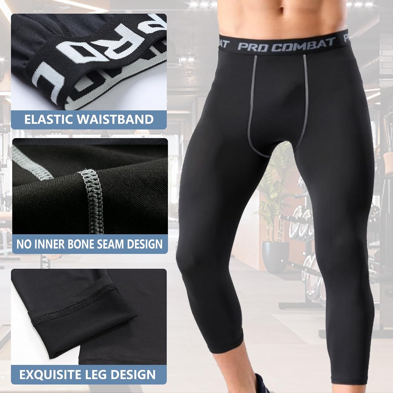 Thumbnail 3 de HULG Kompressionshose Herren – 3/4 Sport-Leggings für Training, Laufen und Freizeit