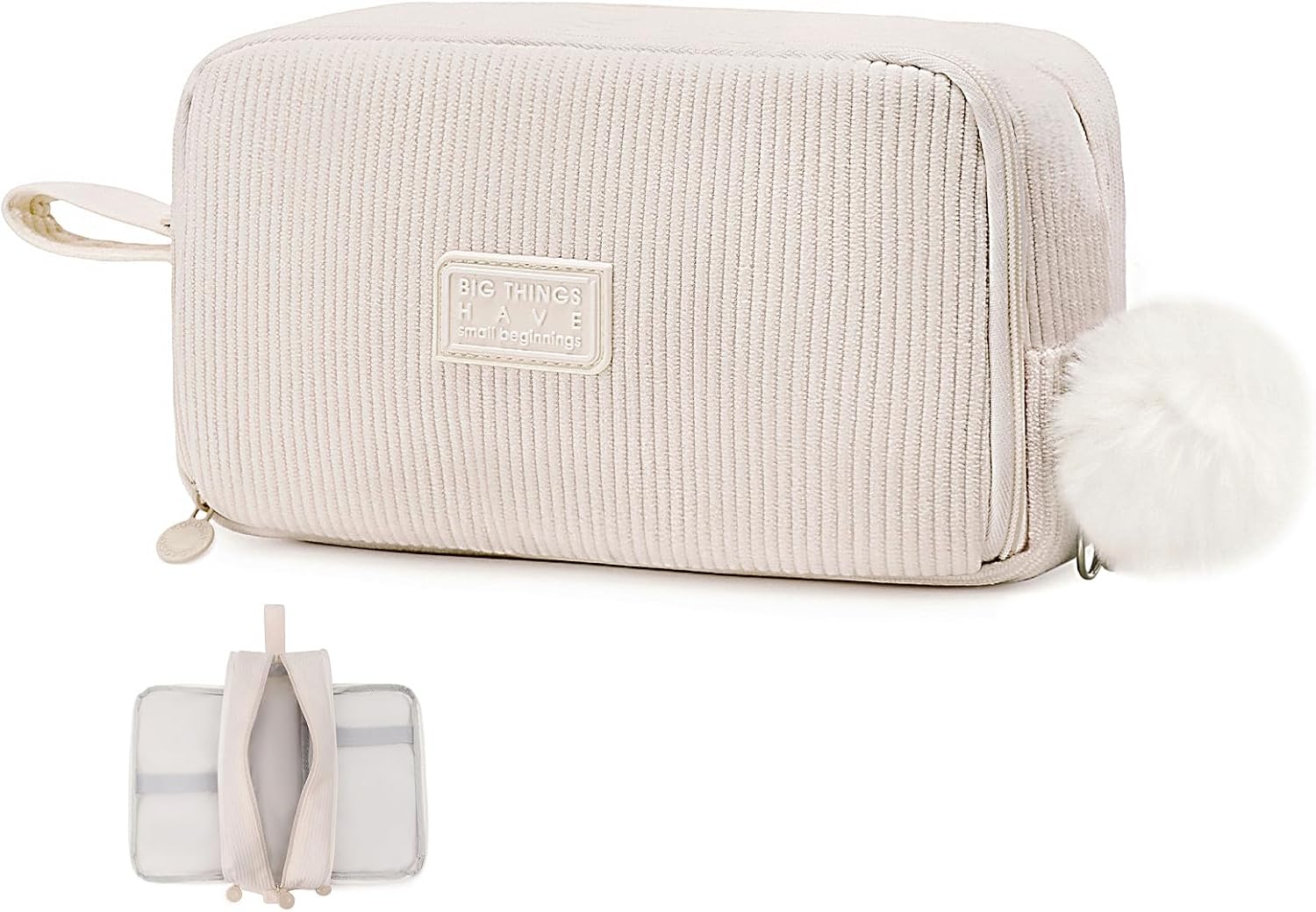 Detalle de Byitin ST-BD-2 etui van ribfluweel met 3 vakken, beige