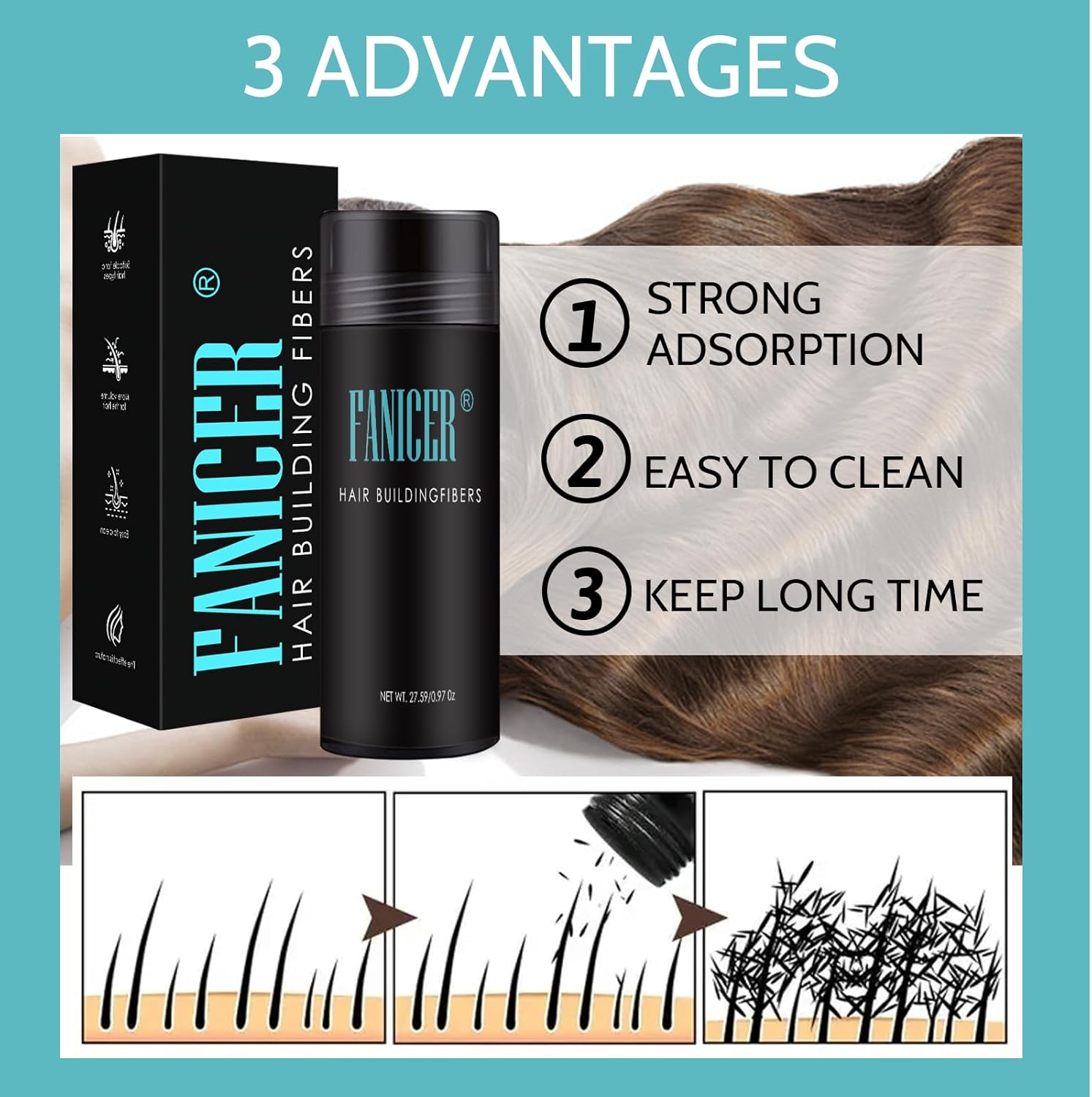 Detalle 2 de Fibras Capilares Hair Fiber 27.5g para volumen y densidad 💇♀