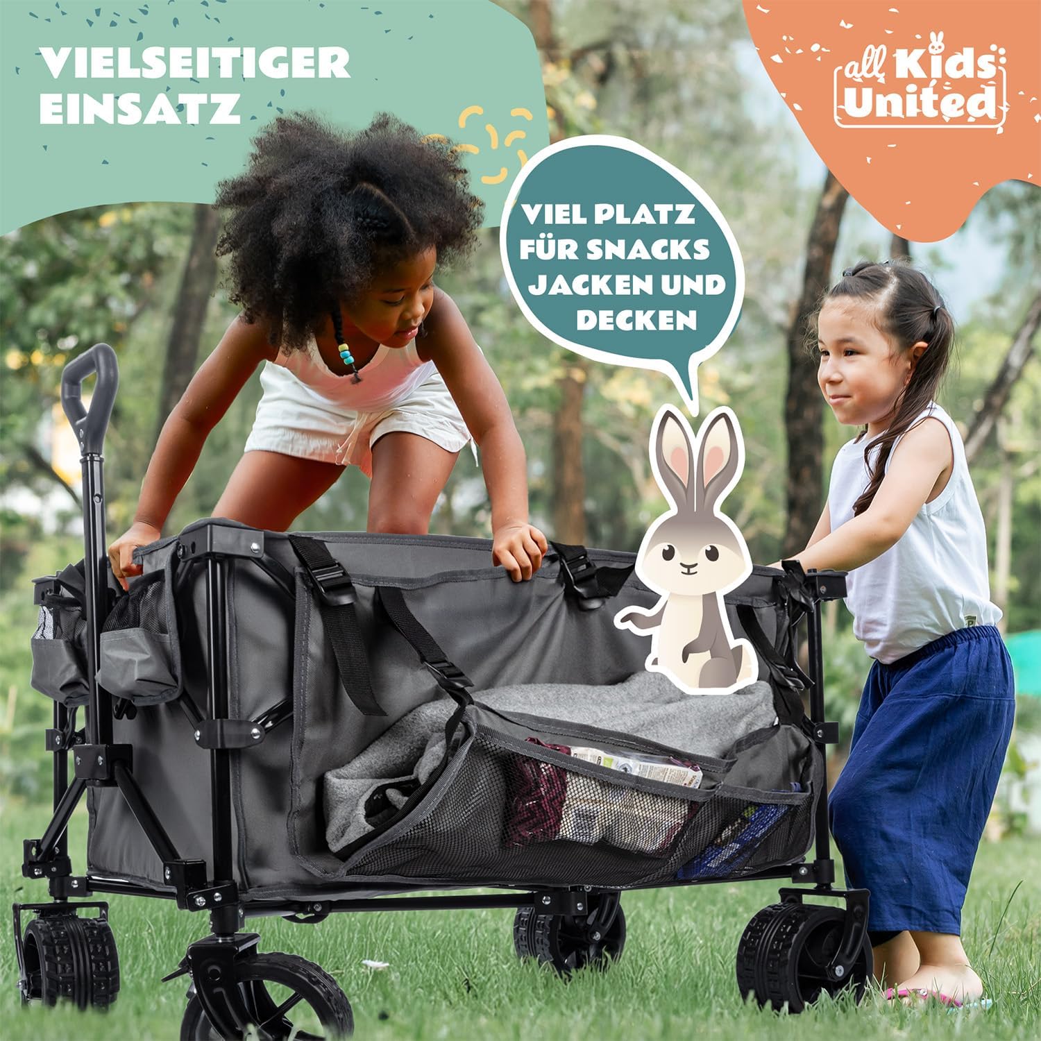 Thumbnail 4 de all Kids United faltbarer Bollerwagen Handwagen Transportkarre (Strand-Buggy) – grau, bis 90 l & 150 kg